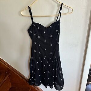 Zara Black Mini Dress With Embroidered Daisies XS